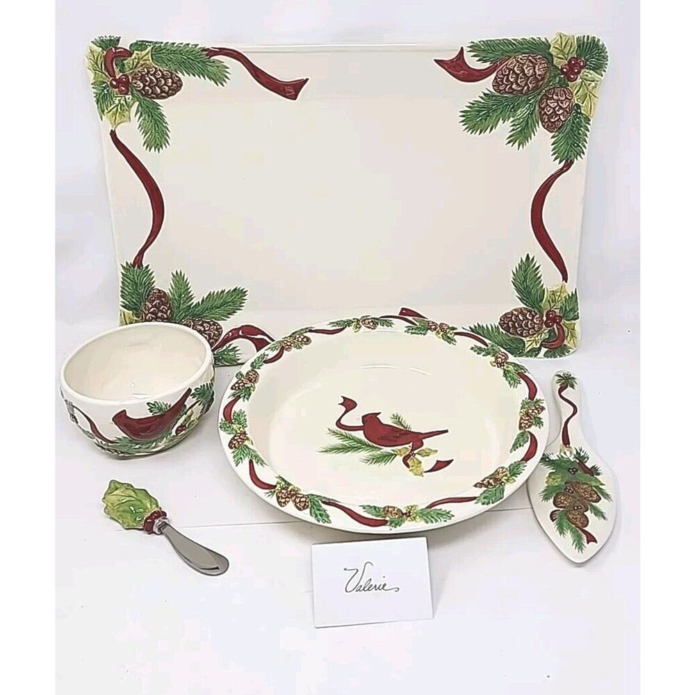 Valerie by Cumberland Design Group 5pc Christmas Serving Set Platter, Bowl X-B